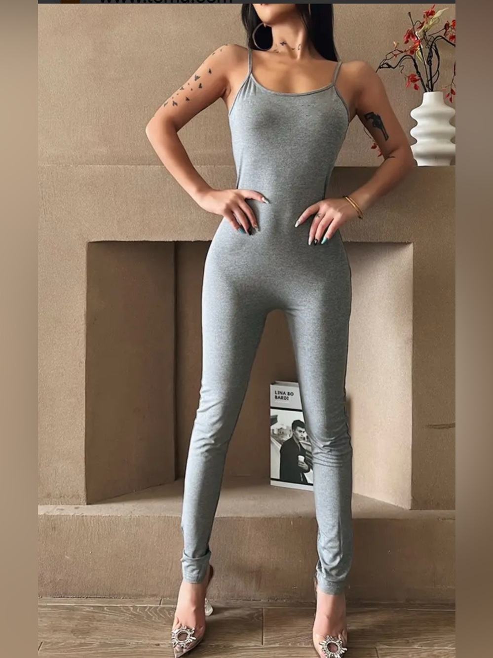American Apparel Gray Slim Spaghetti-Strap Jumpsuit brand new.